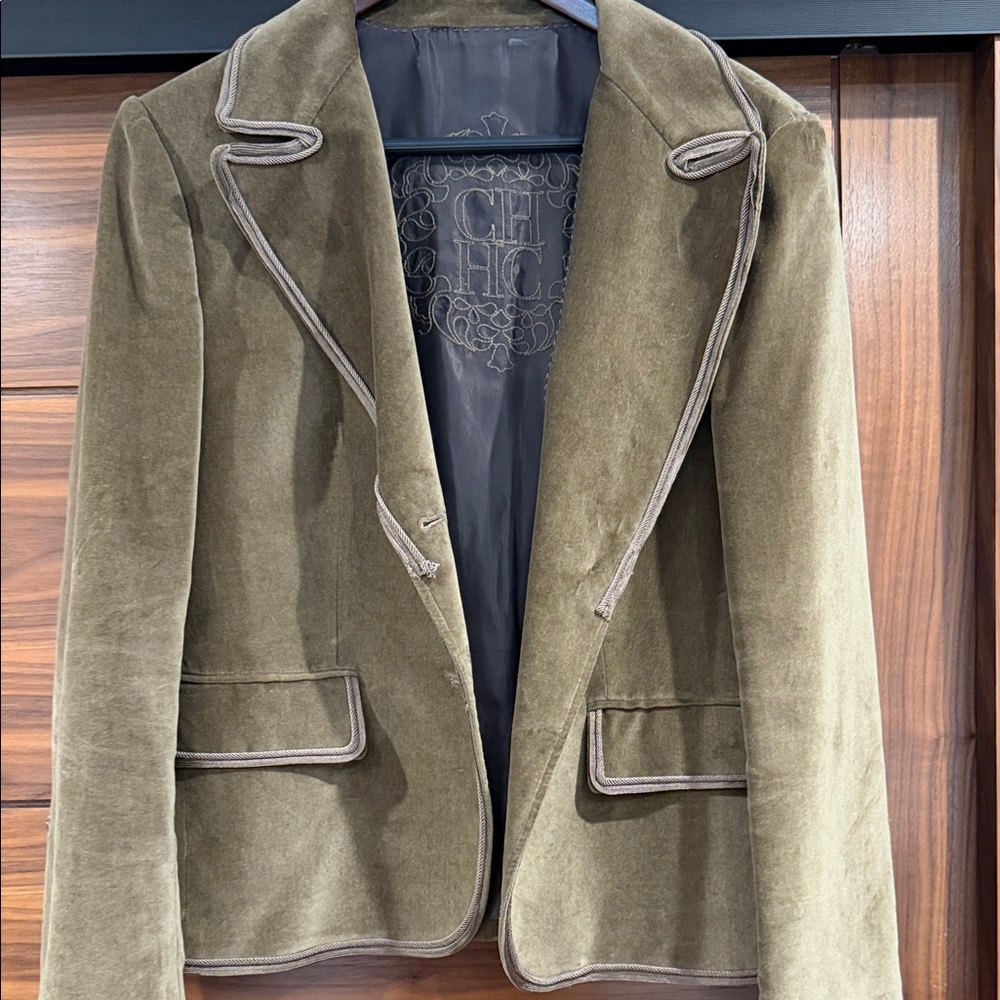 Carolina Herrera Olive Green Velvet Jacket